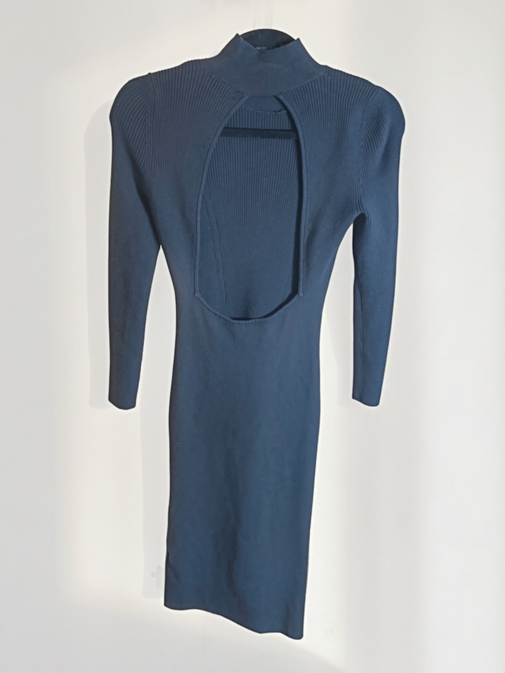 Abercrombie & Fitch Black Ribbed Open Back Mock Neck Midi Dress | Size S | - Picture 4 of 6